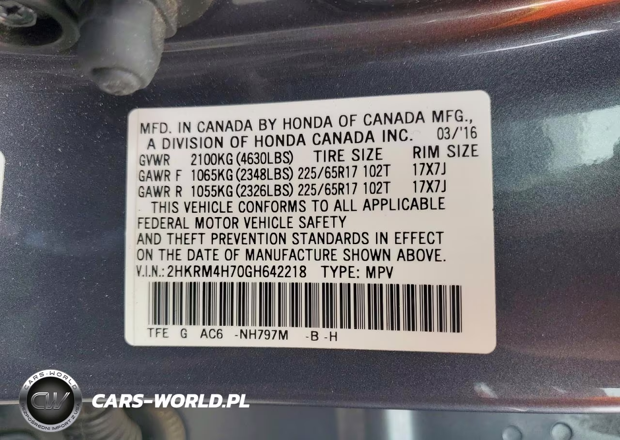 2016 Honda Cr-V Exl VIN:2HKRM4H70GH642218 - 13