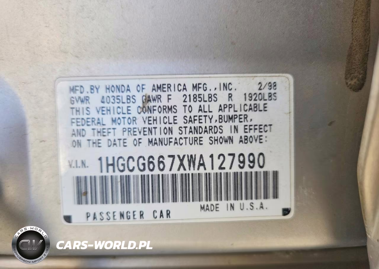 1998 Honda Accord Ex VIN:1HGCG667XWA127990 - 13