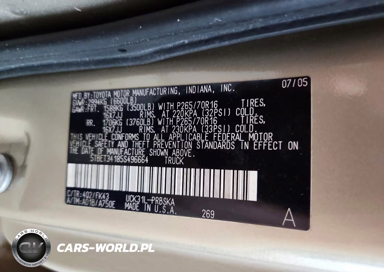 2005 Toyota Tundra Double Cab Sr5 VIN:5TBET34185S496664 - 12