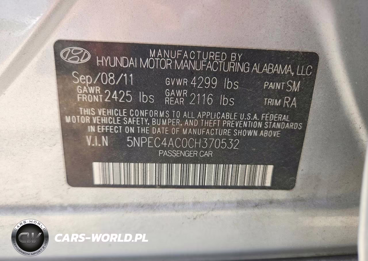 2012 Hyundai Sonata Se VIN:5NPEC4AC0CH370532 - 13