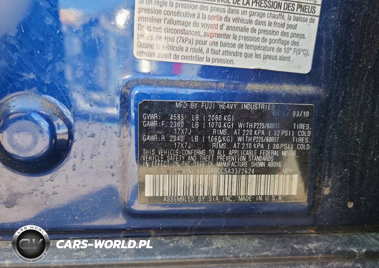 2010 Subaru Outback 2.5I Premium VIN:4S4BRBCC5A3372624 - 12