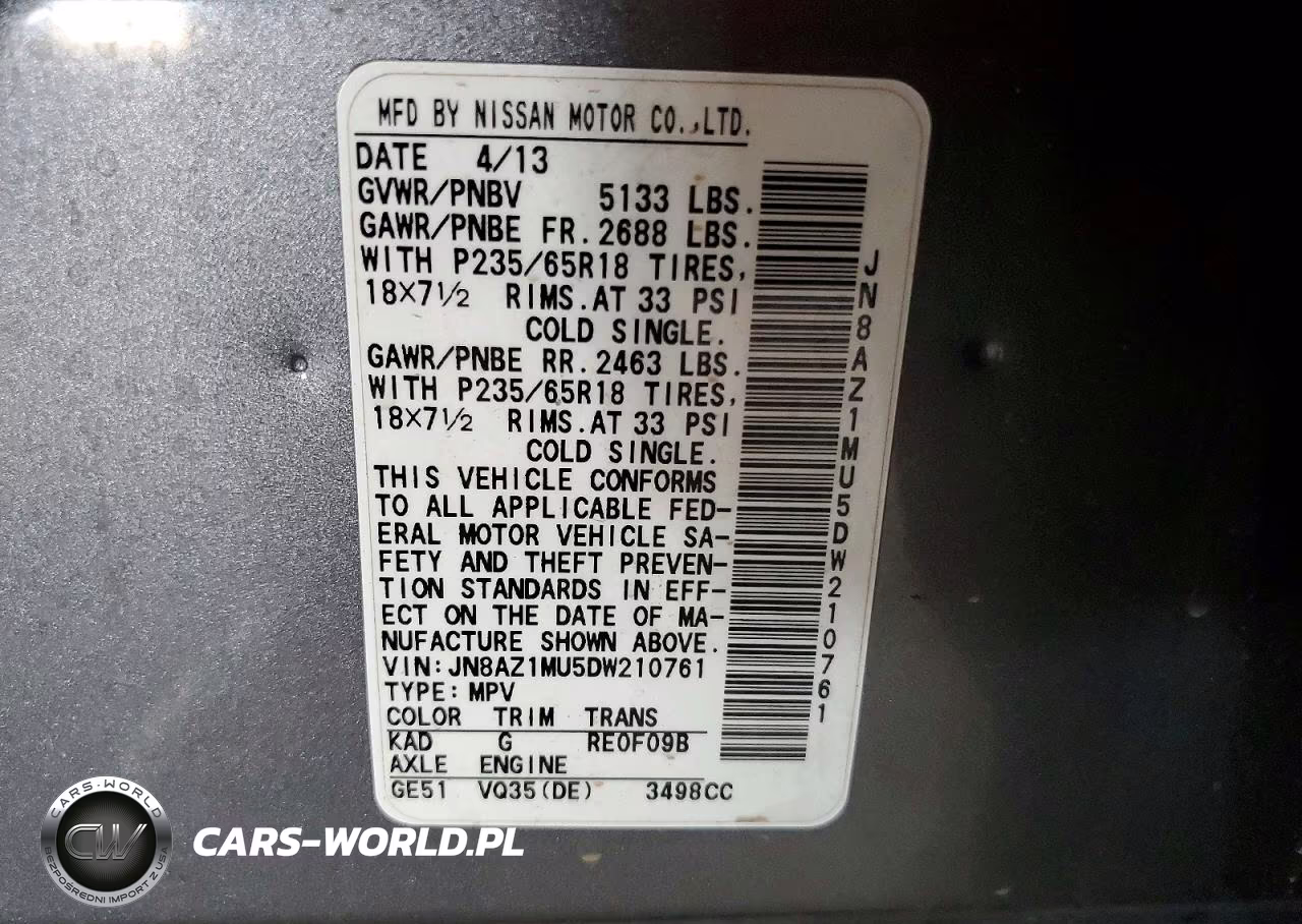 2013 Nissan Murano S VIN:JN8AZ1MU5DW210761 - 12