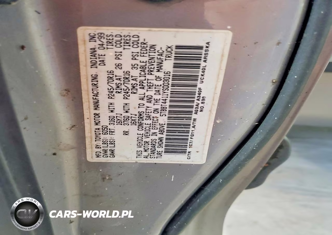 2000 Toyota Tundra Sr5 VIN:5TBBT4411YS003016 - 12