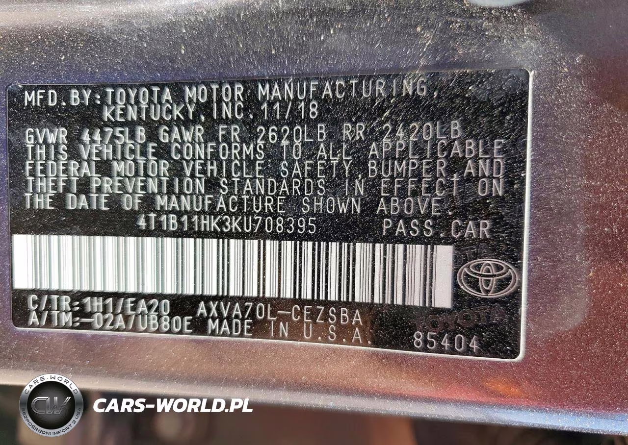2019 Toyota Camry Se VIN:4T1B11HK3KU708395 - 12