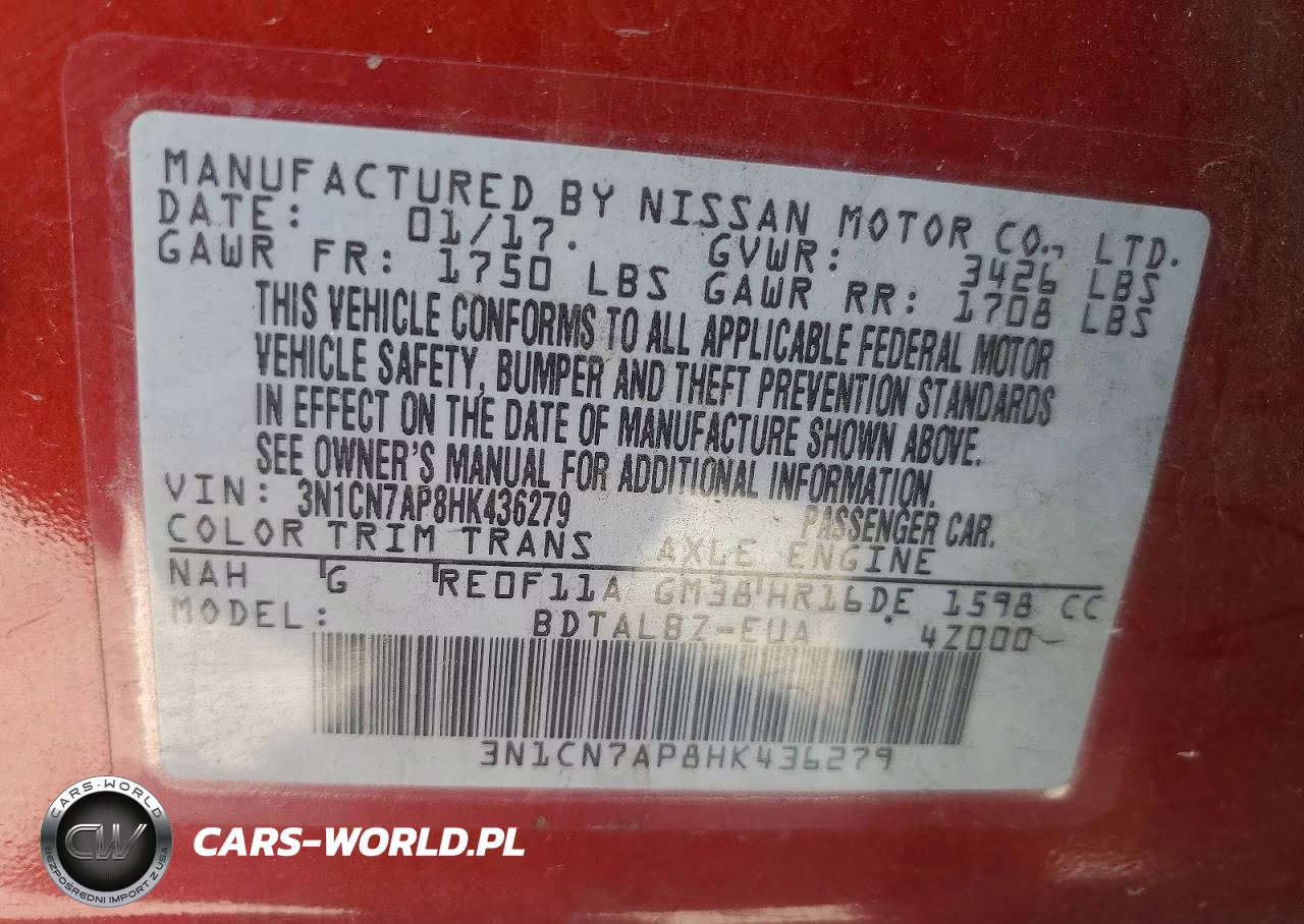 2017 Nissan Versa 1.6 Sv VIN:3N1CN7AP8HK436279 - 12