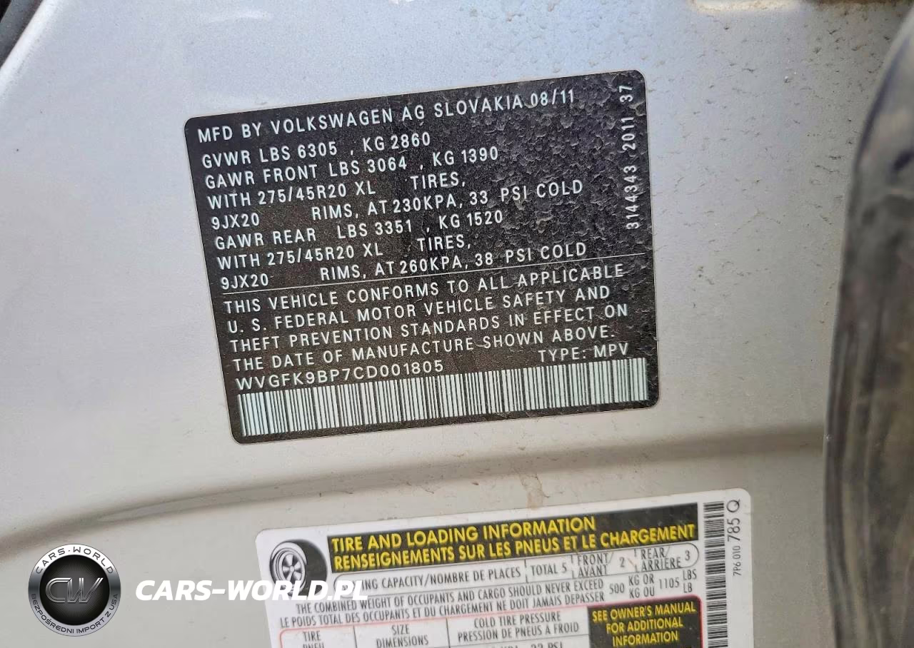 2012 Volkswagen Touareg V6 Tdi VIN:WVGFK9BP7CD001805 - 12