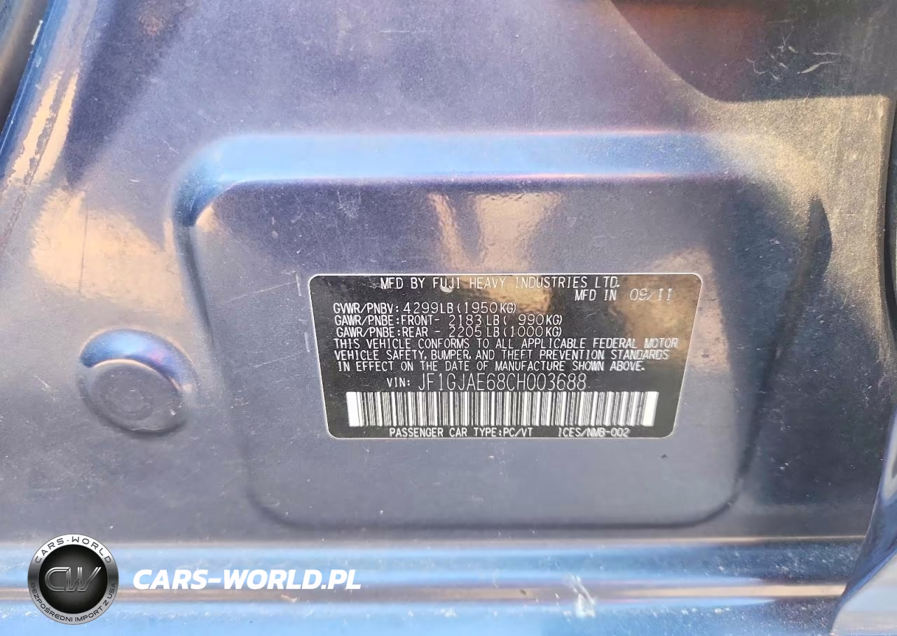 2012 Subaru Impreza Premium VIN:JF1GJAE68CH003688 - 12