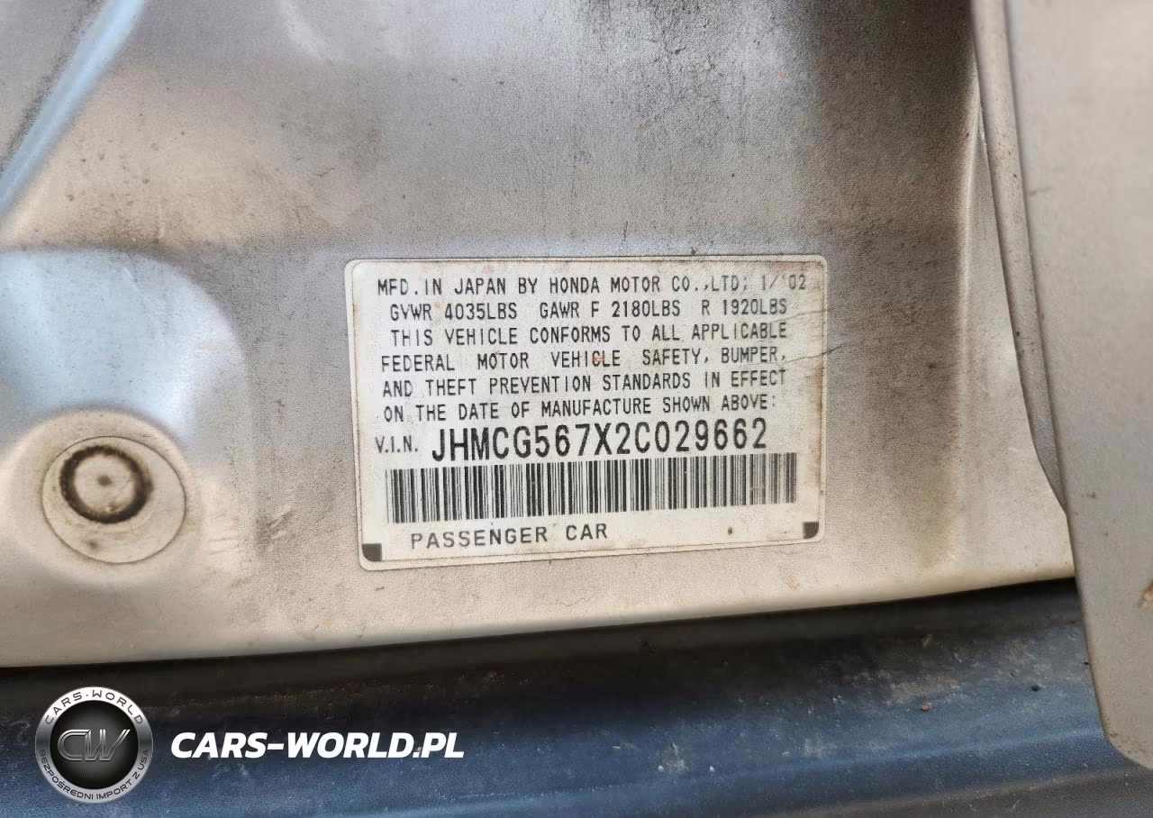 2002 Hond Accord VIN:JHMCG567X2C029662 - 12