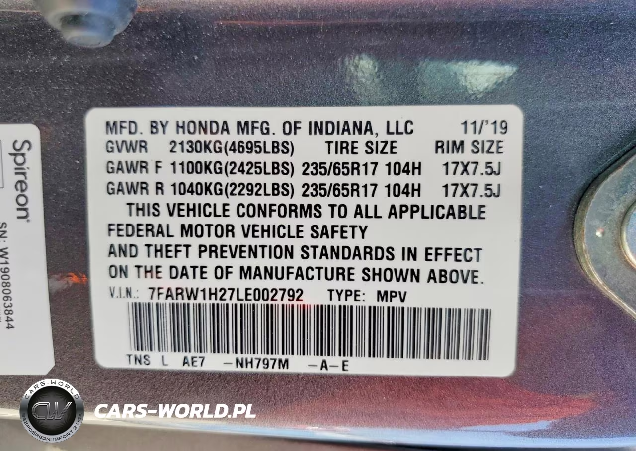 2020 Honda Cr-V Lx VIN:7FARW1H27LE002792 - 13