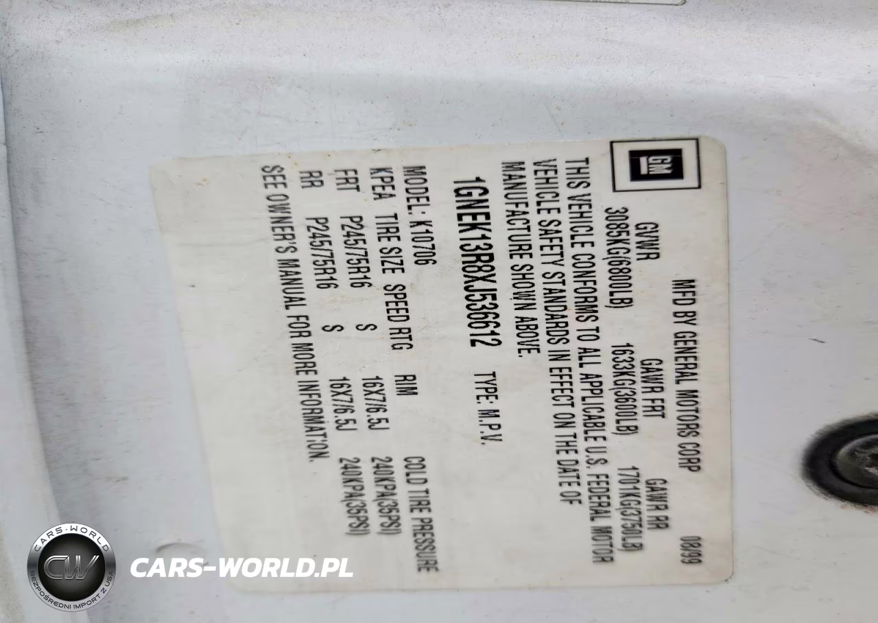 1999 Chevrolet Tahoe K1500 VIN:1GNEK13R8XJ536612 - 13