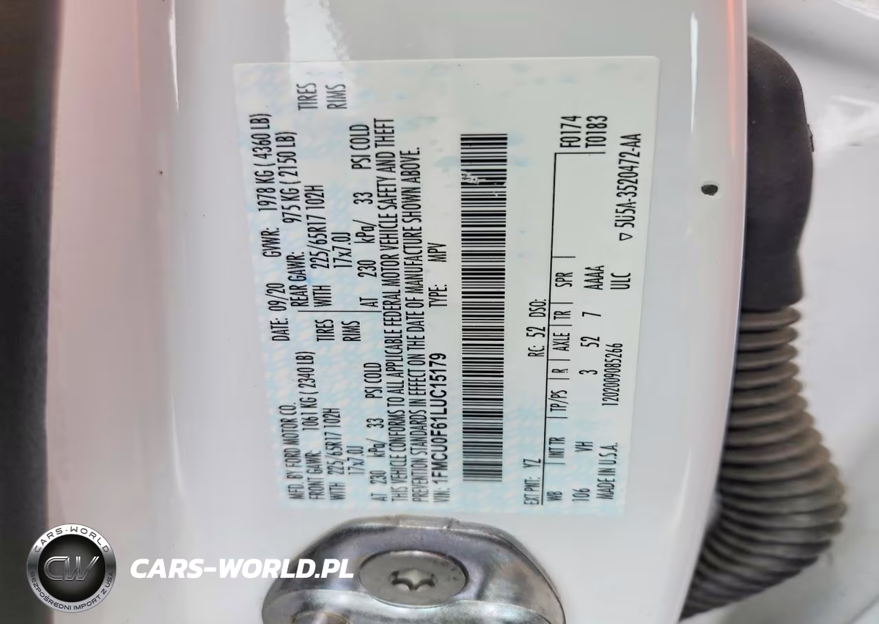 2020 Ford Escape S VIN:1FMCU0F61LUC15179 - 12
