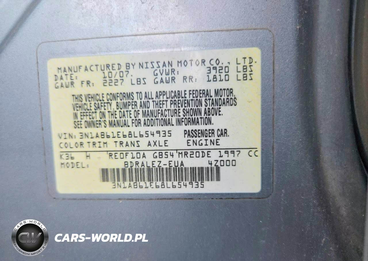 2008 Nissan Sentra 2.0 VIN:3N1AB61E68L654935 - 12