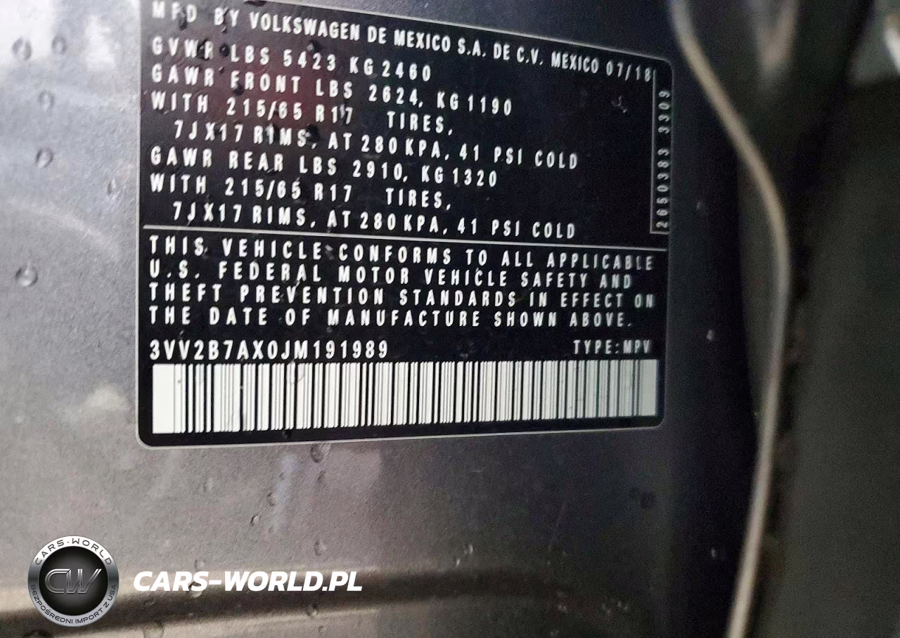 2018 Volkswagen Tiguan Se VIN:3VV2B7AX0JM191989 - 13