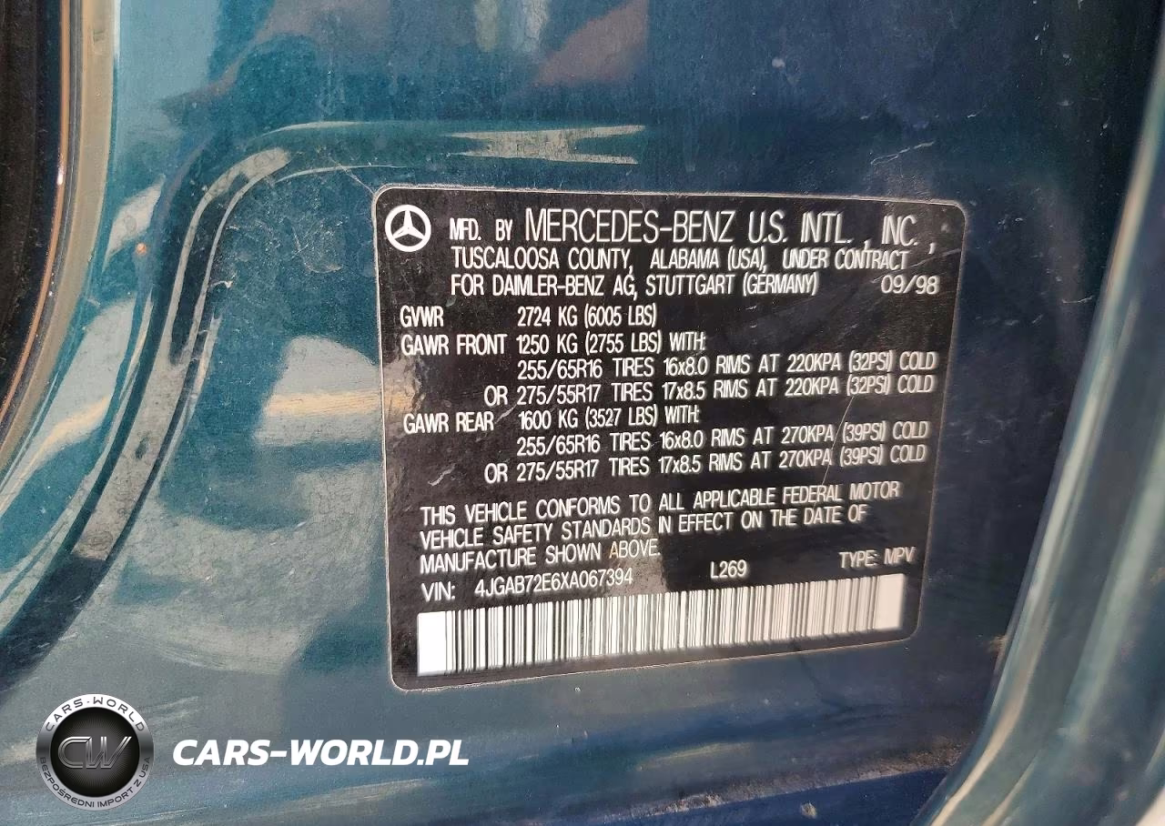 1999 Mercedes-Benz Ml 430 VIN:4JGAB72E6XA067394 - 13