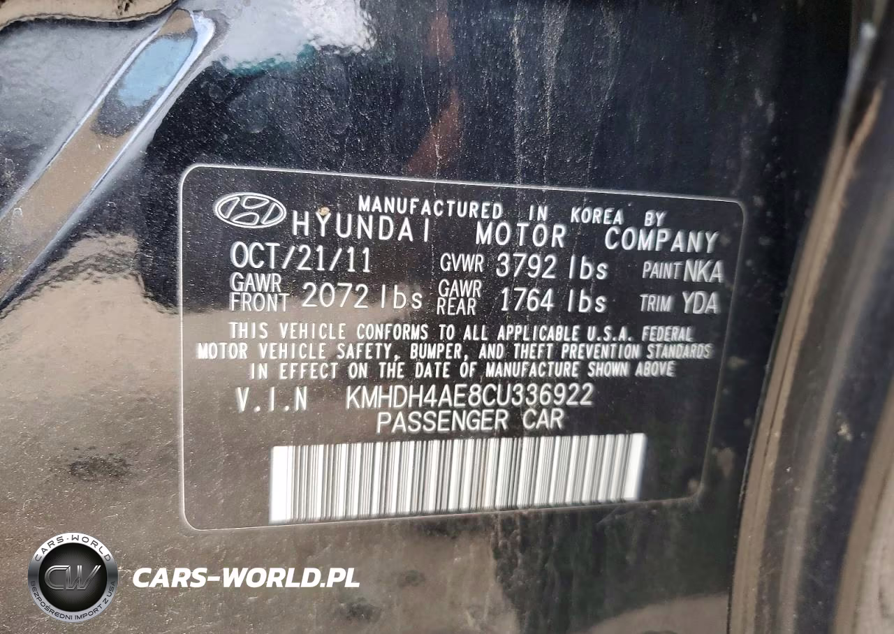 2012 Hyundai Elantra Gls VIN:KMHDH4AE8CU336922 - 12