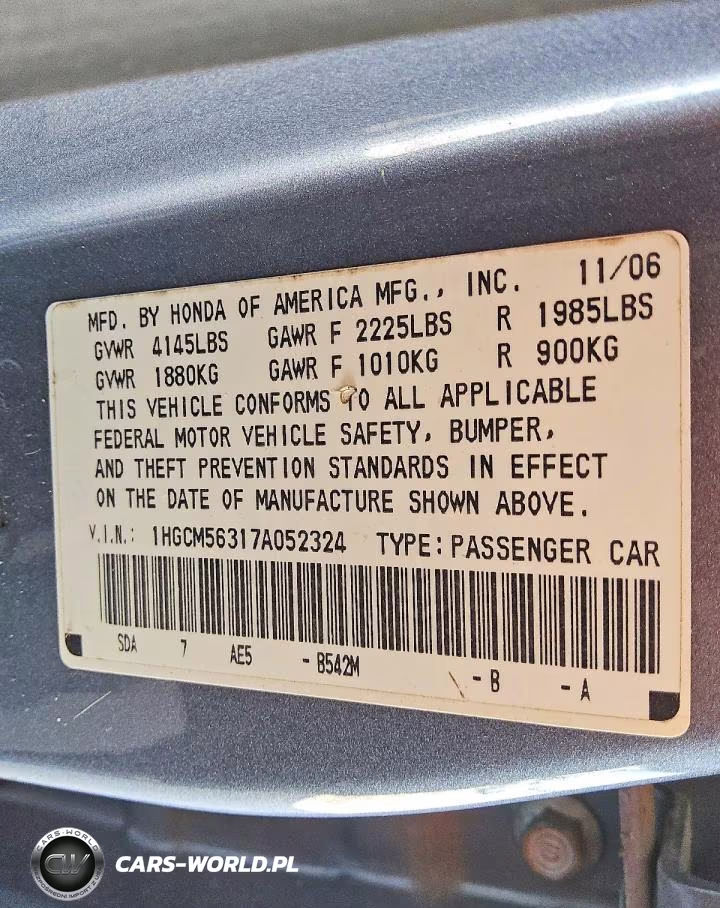 2007 Honda Accord Se VIN:1HGCM56317A052324 - 12