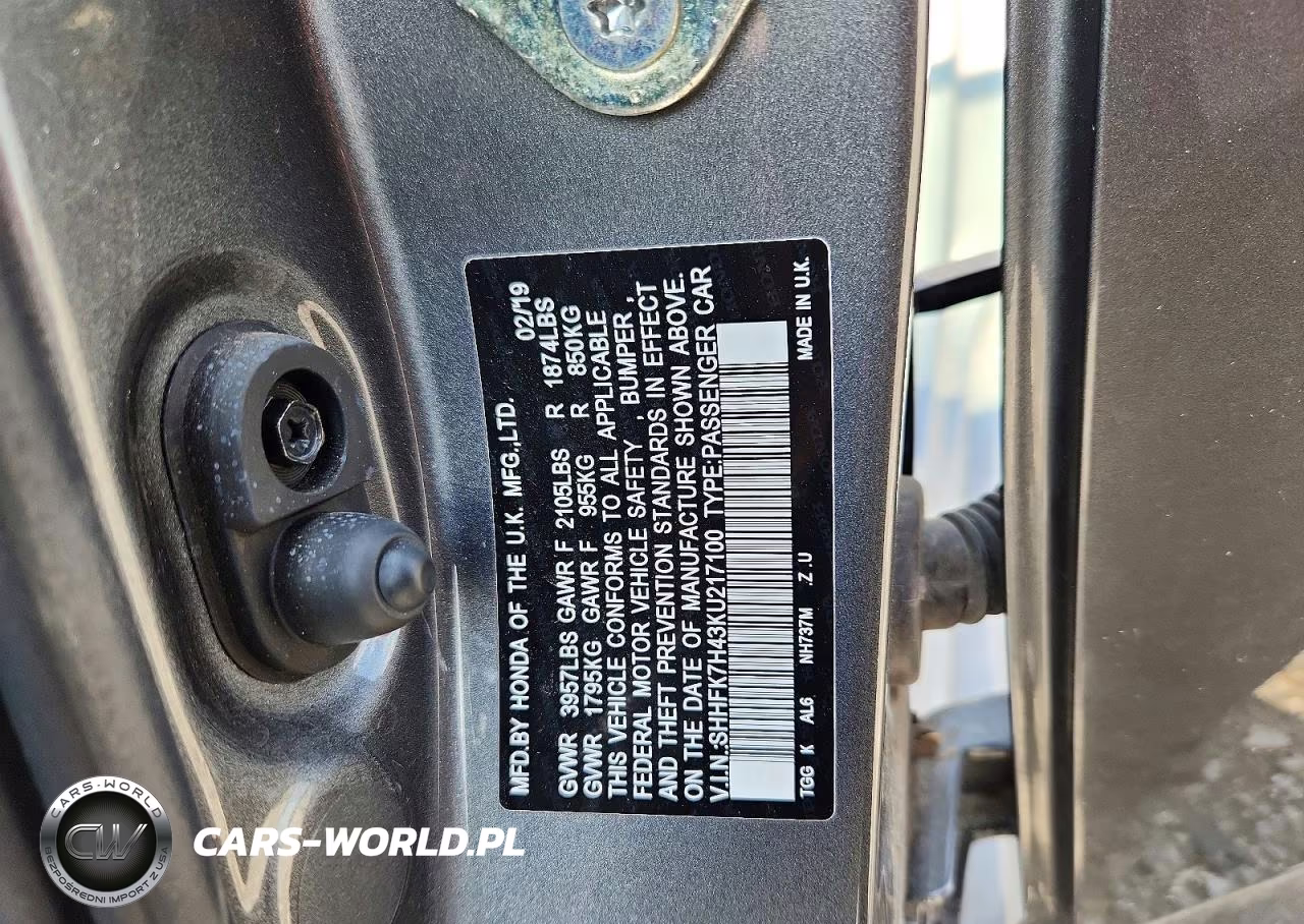 2019 Honda Civic Sport VIN:SHHFK7H43KU217100 - 12