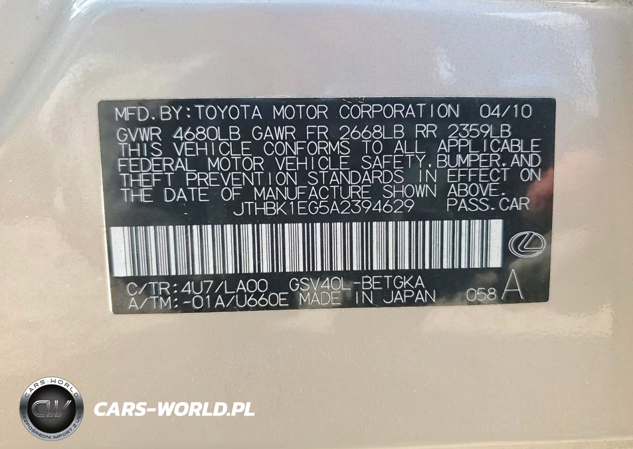 2010 Lexus Es 350 VIN:JTHBK1EG5A2394629 - 14