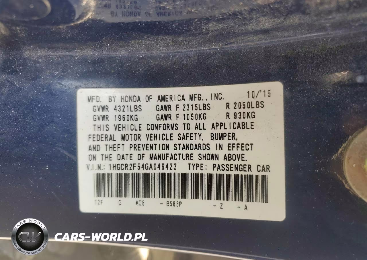 2016 Honda Accord Sport VIN:1HGCR2F54GA046423 - 12