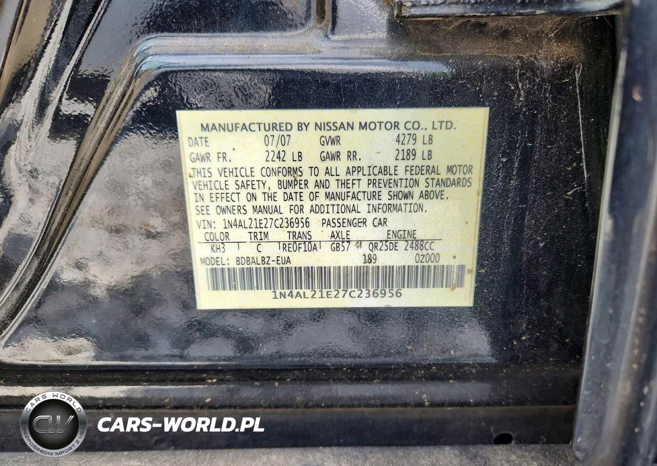 2007 Nissan Altima 2.5 VIN:1N4AL21E27C236956 - 12