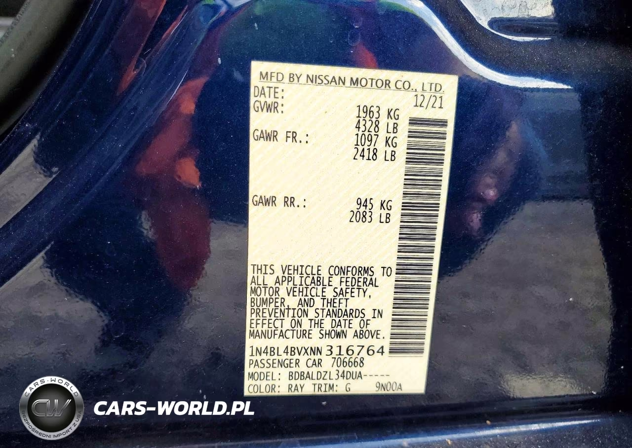 2022 Nissan Altima S VIN:1N4BL4BVXNN316764 - 12