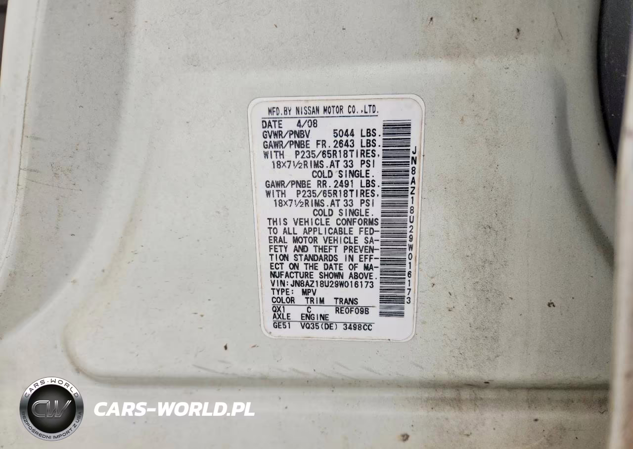 2009 Nissan Murano S VIN:JN8AZ18U29W016173 - 13