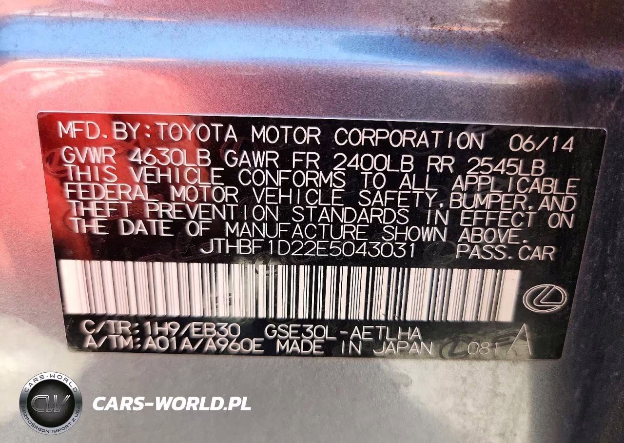 2014 Lexus Is 250 VIN:JTHBF1D22E5043031 - 12