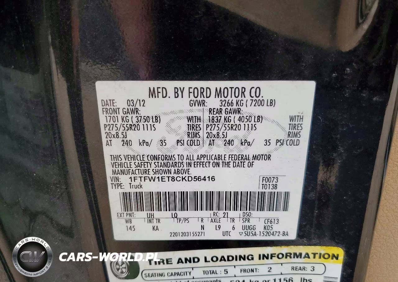 2012 Ford F150 Supercrew VIN:1FTFW1ET8CKD56416 - 12
