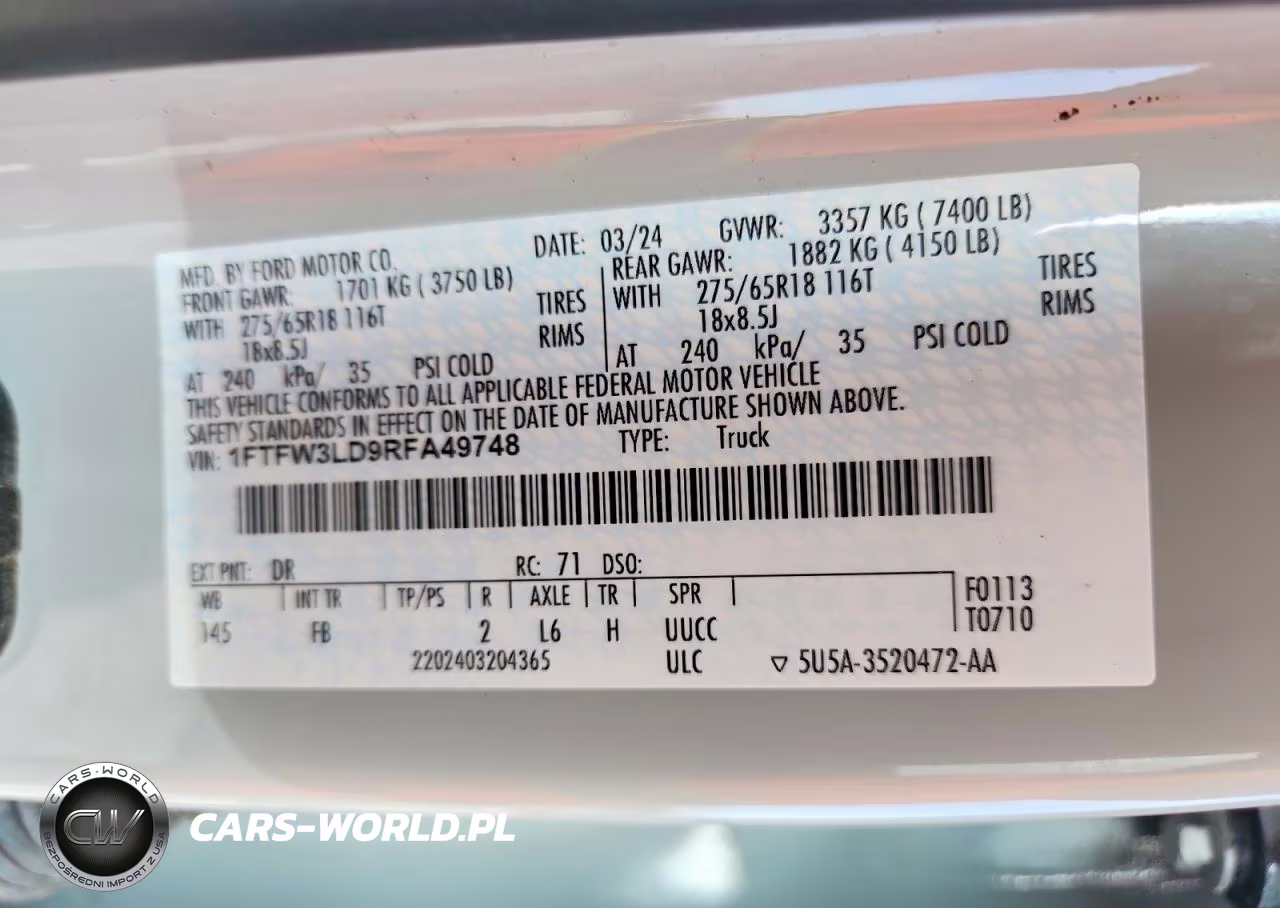2024 Ford F150 Xlt VIN:1FTFW3LD9RFA49748 - 12