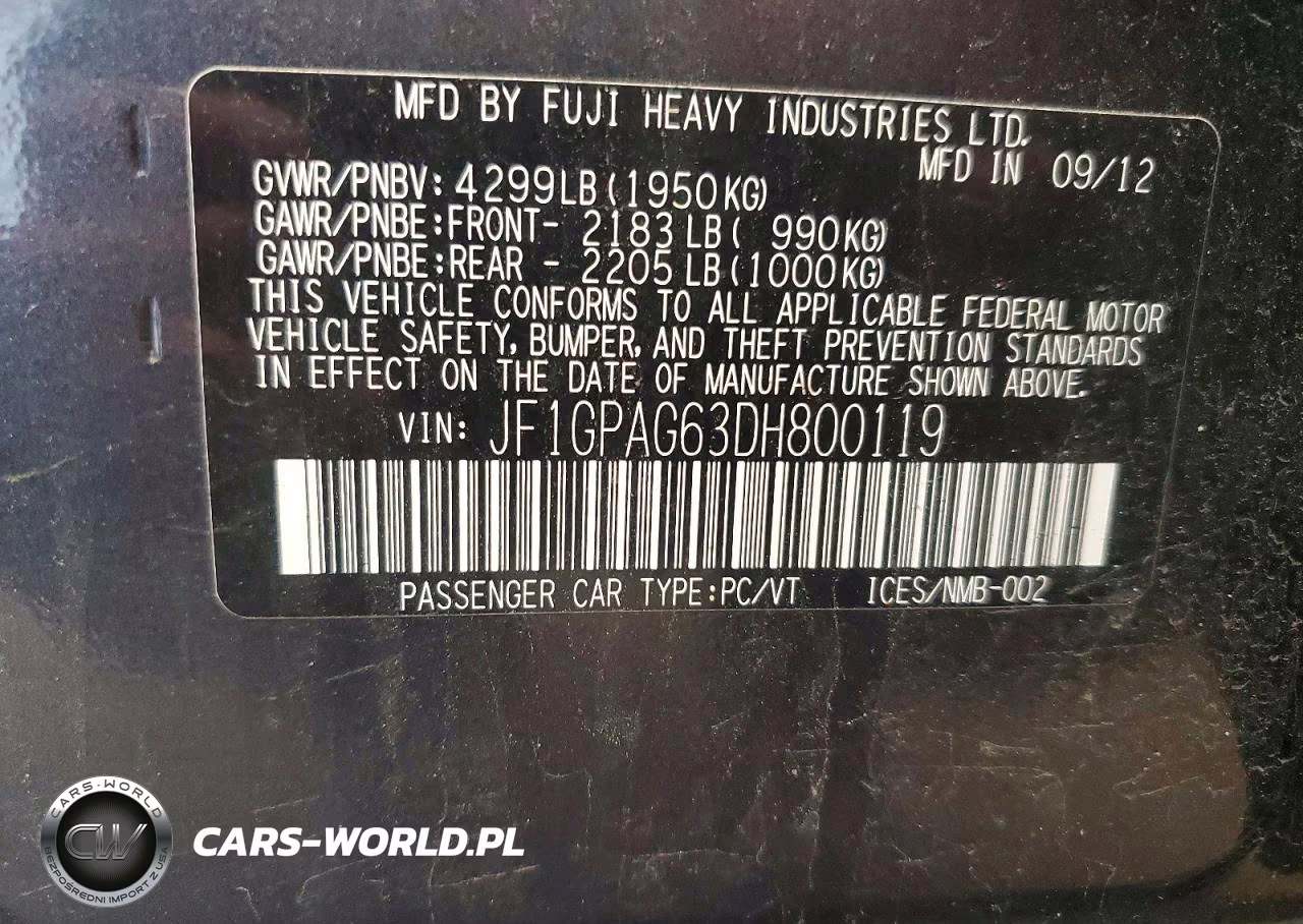 2013 Subaru Impreza Limited VIN:JF1GPAG63DH800119 - 12