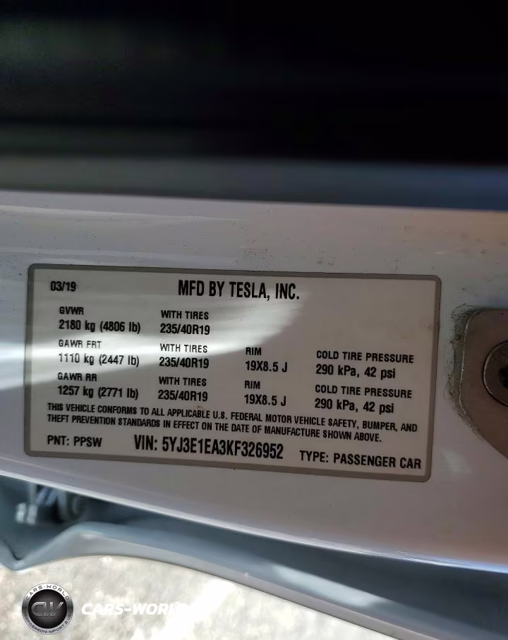 2019 Tesla Model 3 VIN:5YJ3E1EA3KF326952 - 12