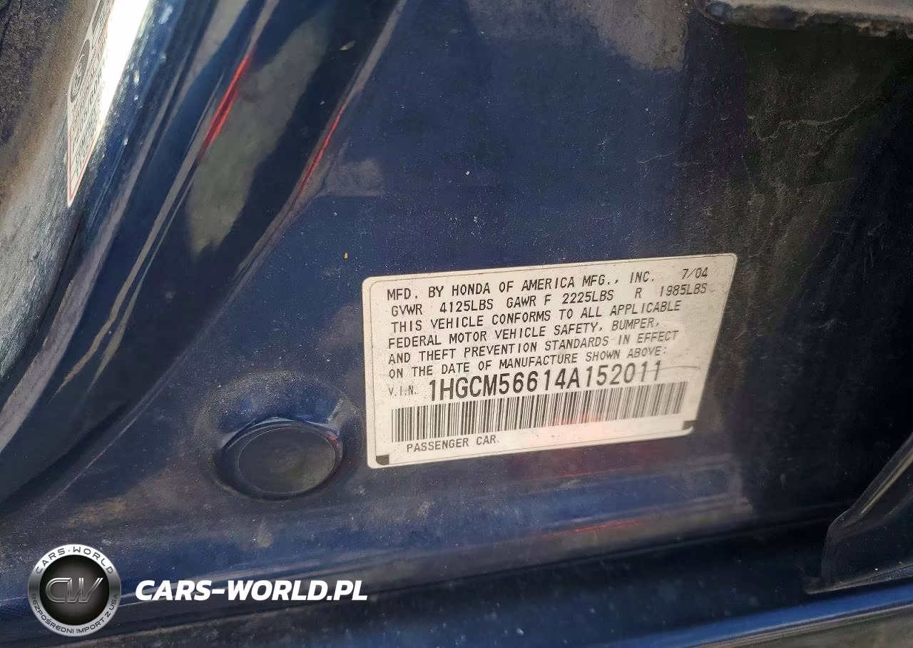 2004 Honda Accord Ex VIN:1HGCM56614A152011 - 12