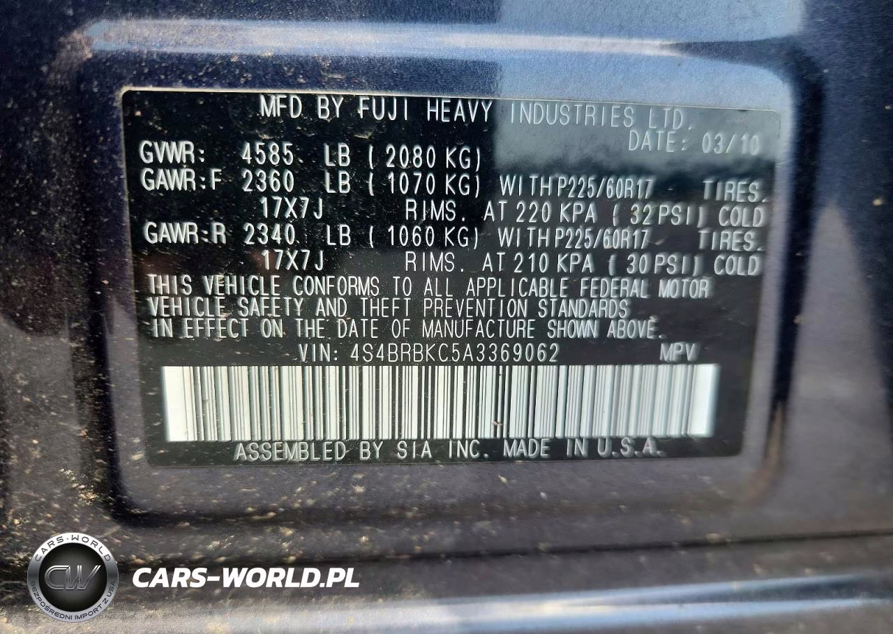 2010 Subaru Outback Manual VIN:4S4BRBKC5A3369062 - 12