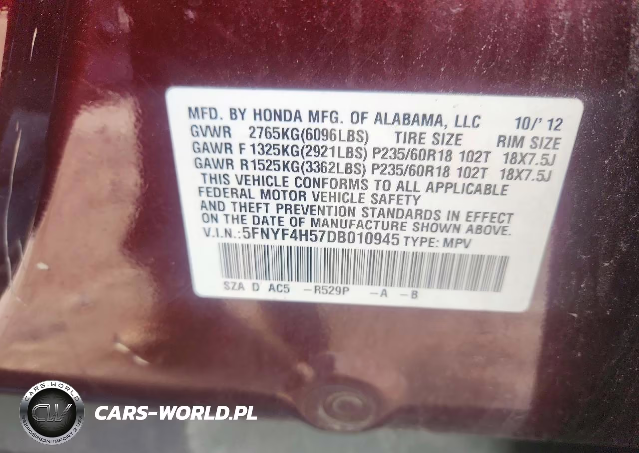 2013 Honda Pilot Exl VIN:5FNYF4H57DB010945 - 13