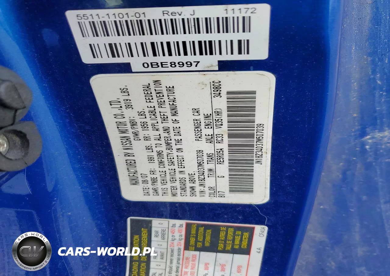 2007 Nissan 350Z Coupe VIN:JN1BZ34D37M507039 - 12