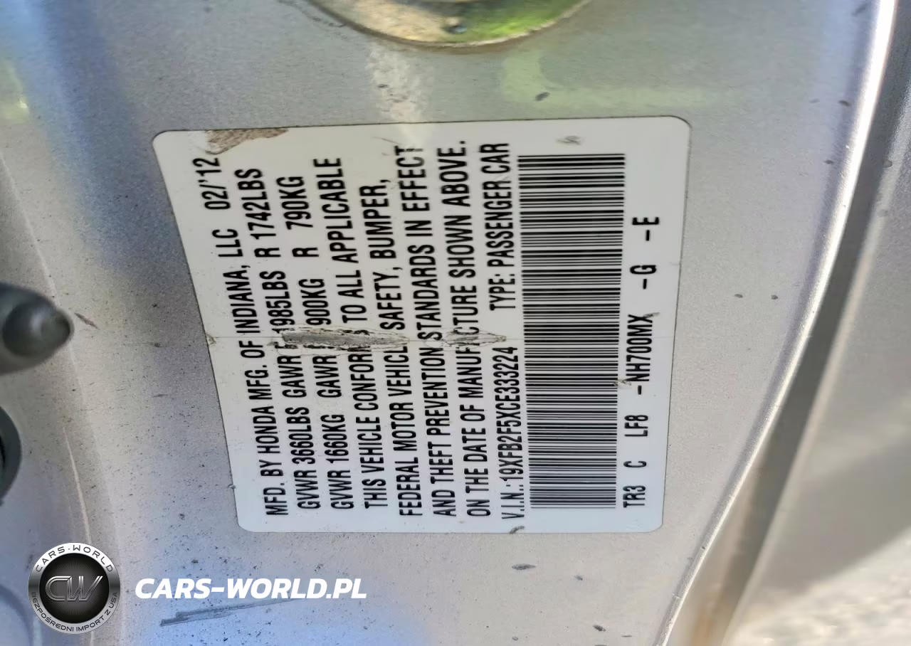 2012 Honda Civic Lx VIN:19XFB2F5XCE333224 - 12