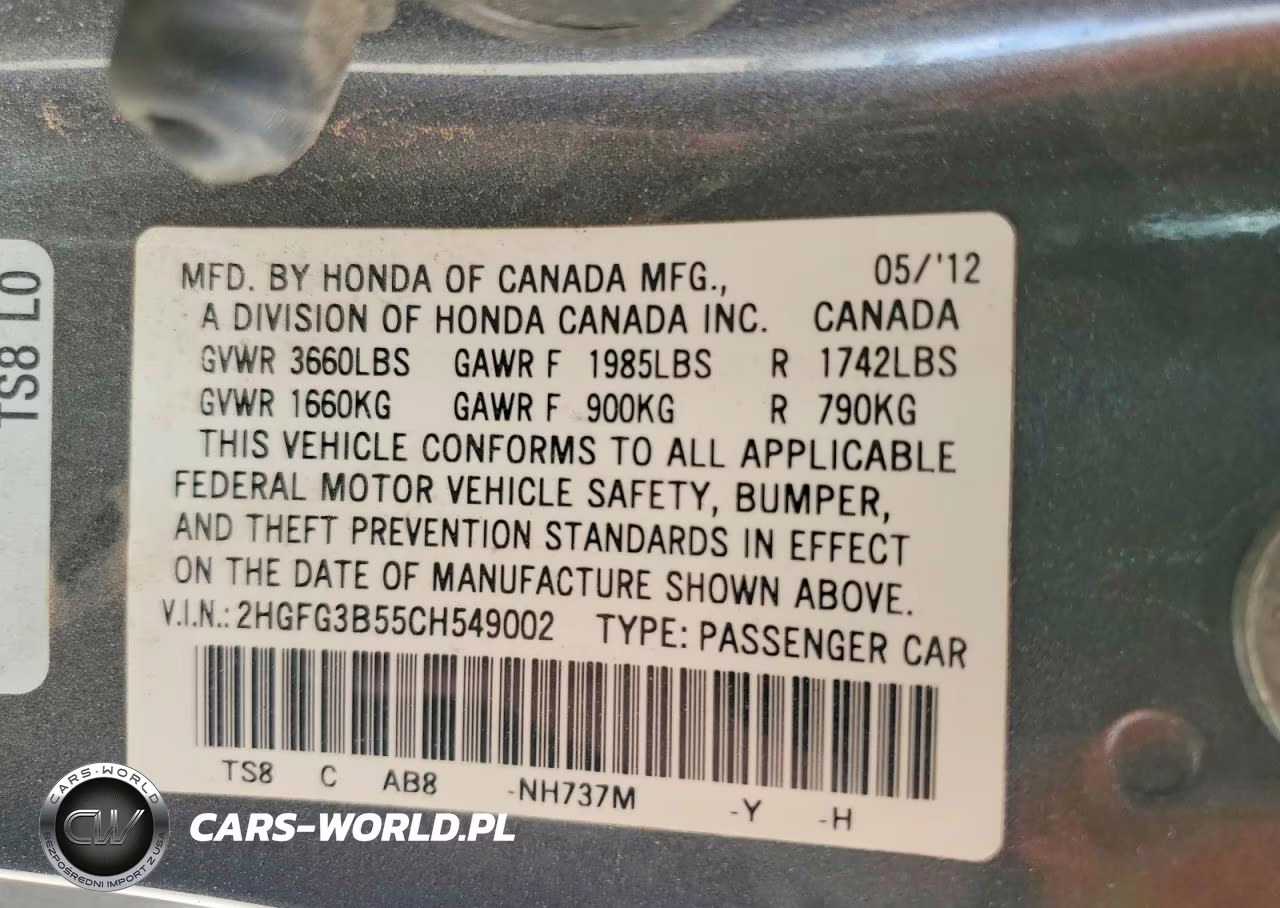 2012 Honda Civic Lx VIN:2HGFG3B55CH549002 - 12