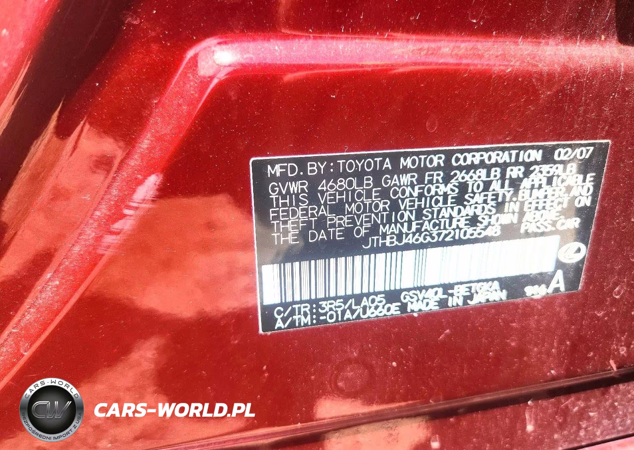 2007 Lexus Es 350 VIN:JTHBJ46G372105548 - 13