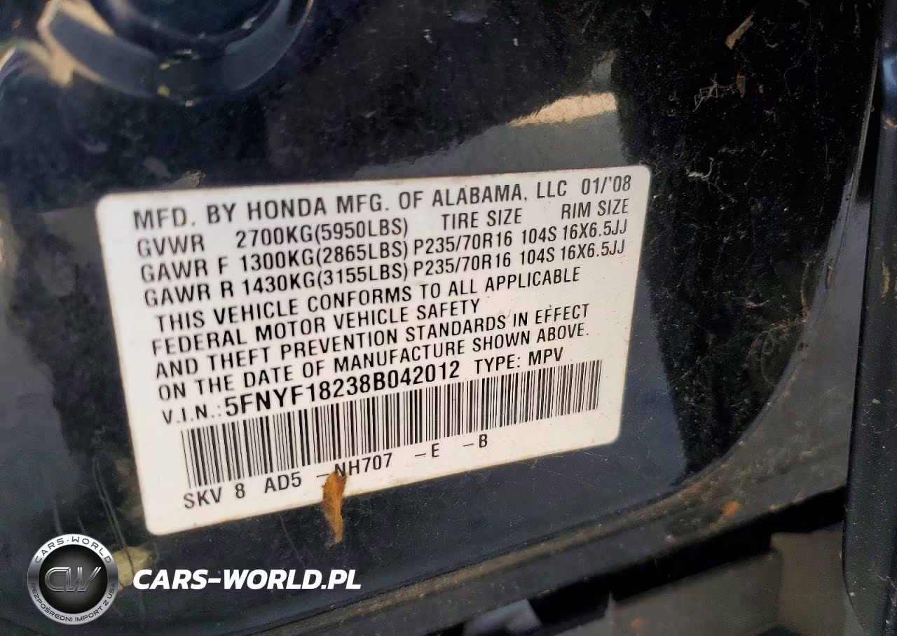 2008 Honda Pilot Vp VIN:5FNYF18238B042012 - 12