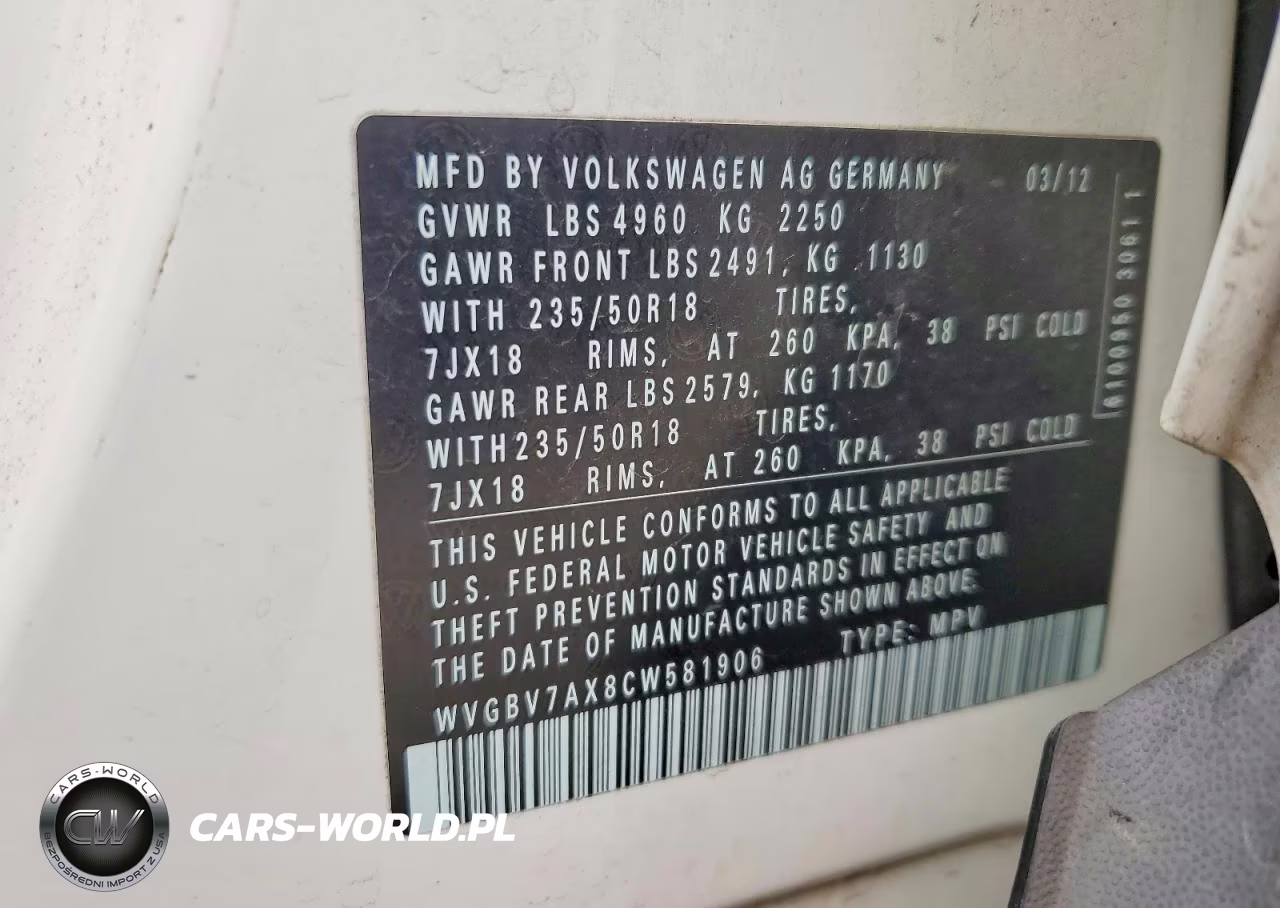 2012 Volkswagen Tiguan S VIN:WVGBV7AX8CW581906 - 13