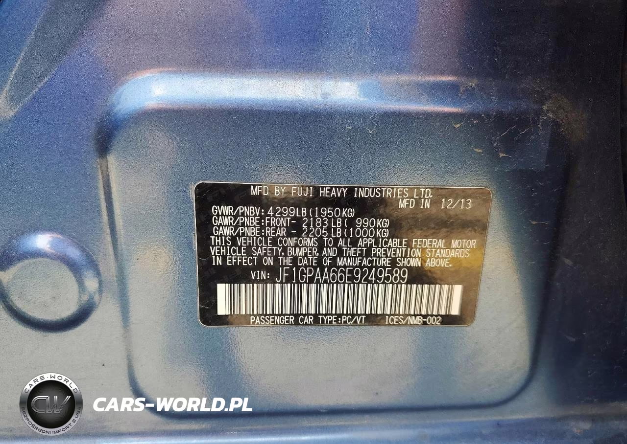 2014 Subaru Impreza VIN:JF1GPAA66E9249589 - 13