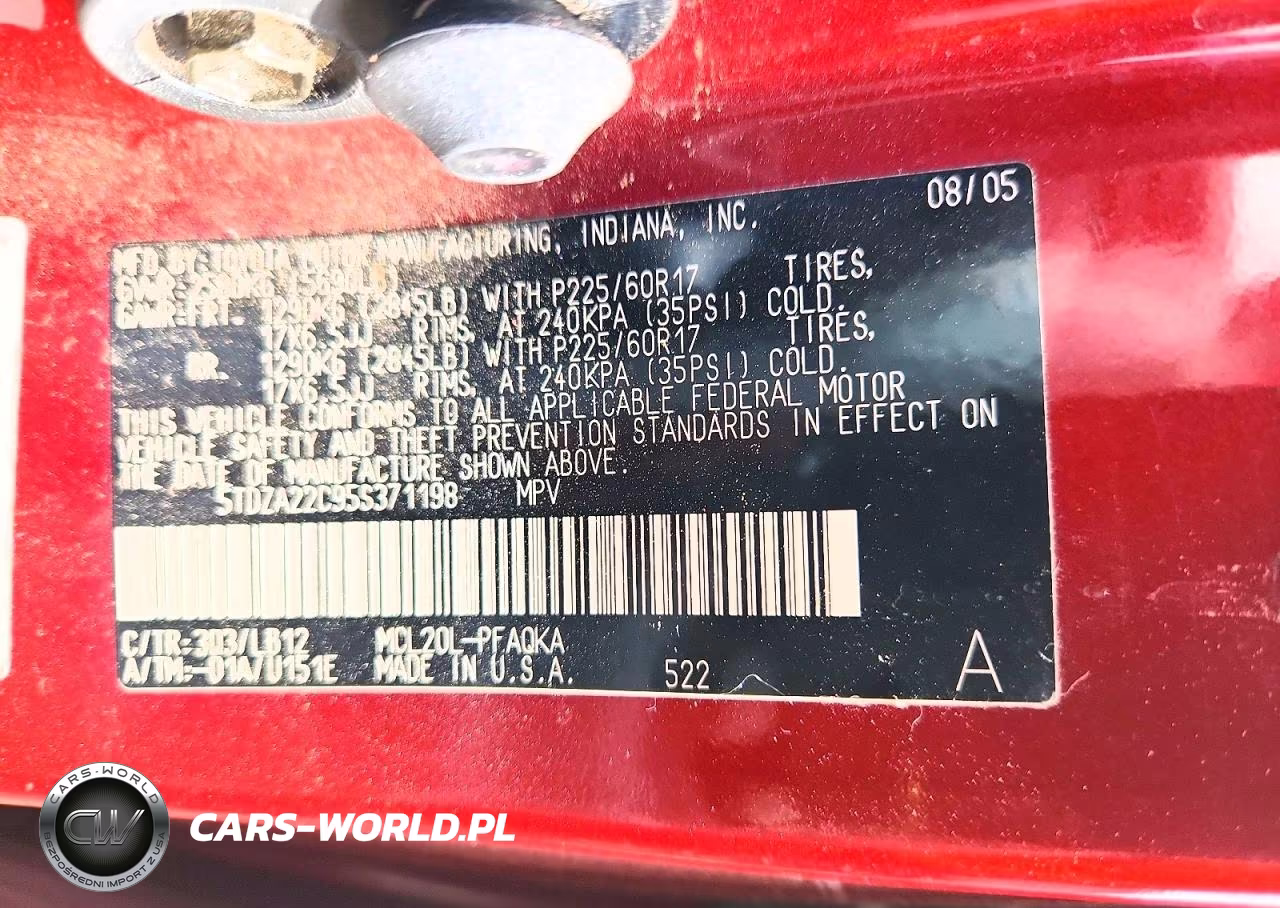 2005 Toyota Toyota VIN:5TDZA22C95S371198 - 13
