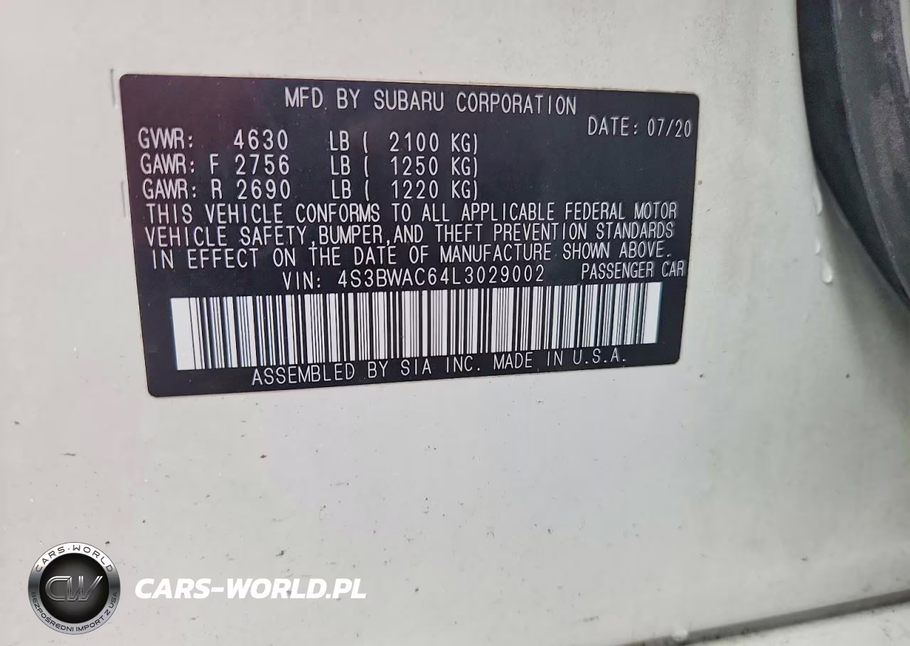 2020 Subaru Legacy Premium VIN:4S3BWAC64L3029002 - 12