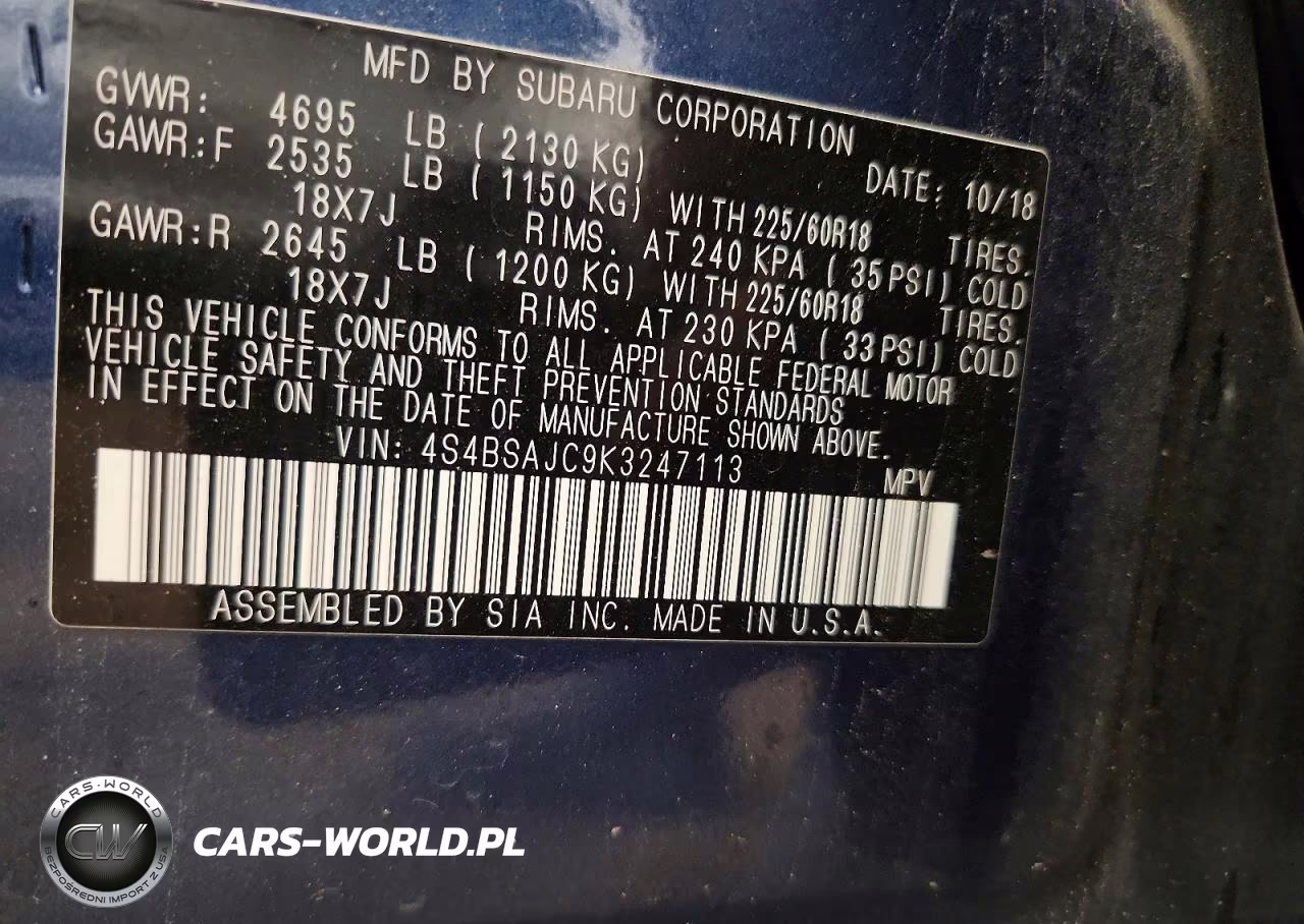 2019 Subaru Outback 2.5I Limited VIN:4S4BSAJC9K3247113 - 12