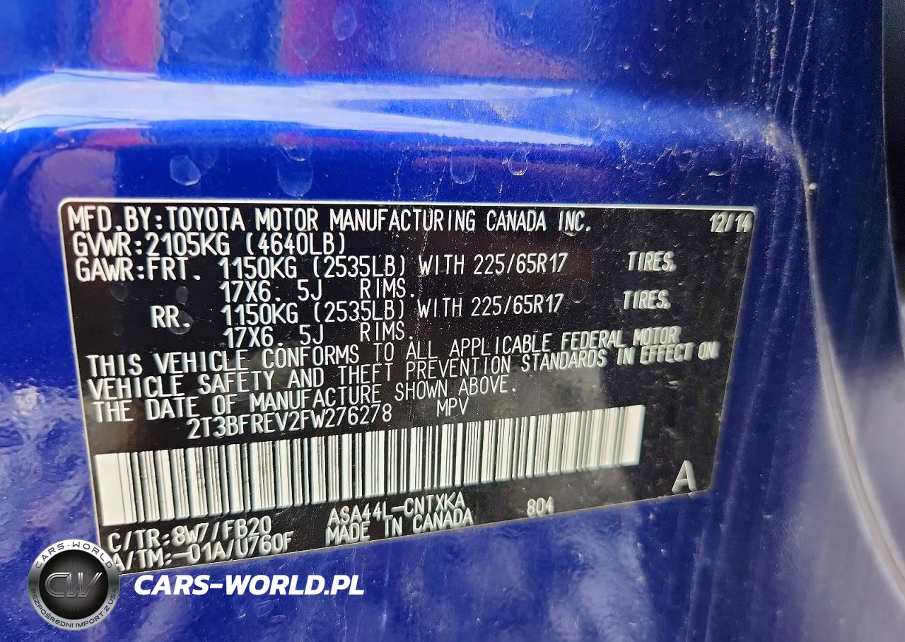 2015 Toyota Rav4 Le VIN:2T3BFREV2FW276278 - 14