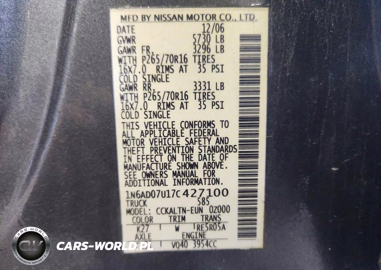 2007 Nissan Frontier Se VIN:1N6AD07U17C427100 - 12