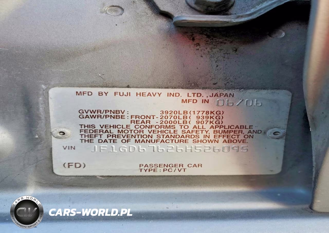 2006 Subaru Impreza 2.5I VIN:JF1GD67626H526095 - 12