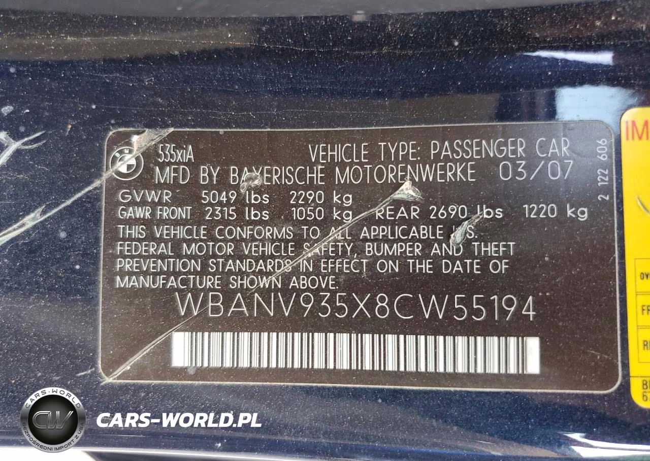 2008 BMW 535 Xi VIN:WBANV935X8CW55194 - 12