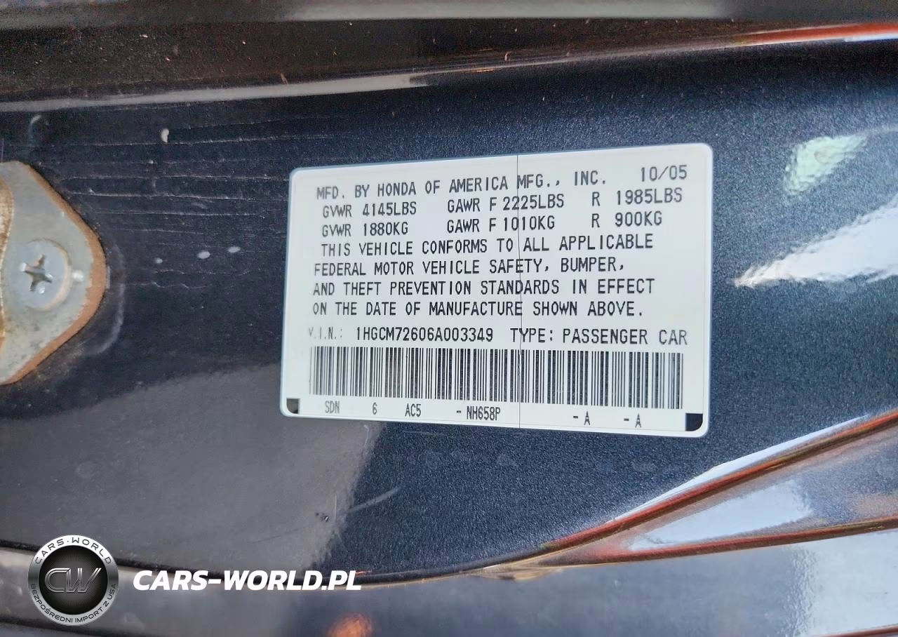 2006 Honda Accord Ex VIN:1HGCM72606A003349 - 12