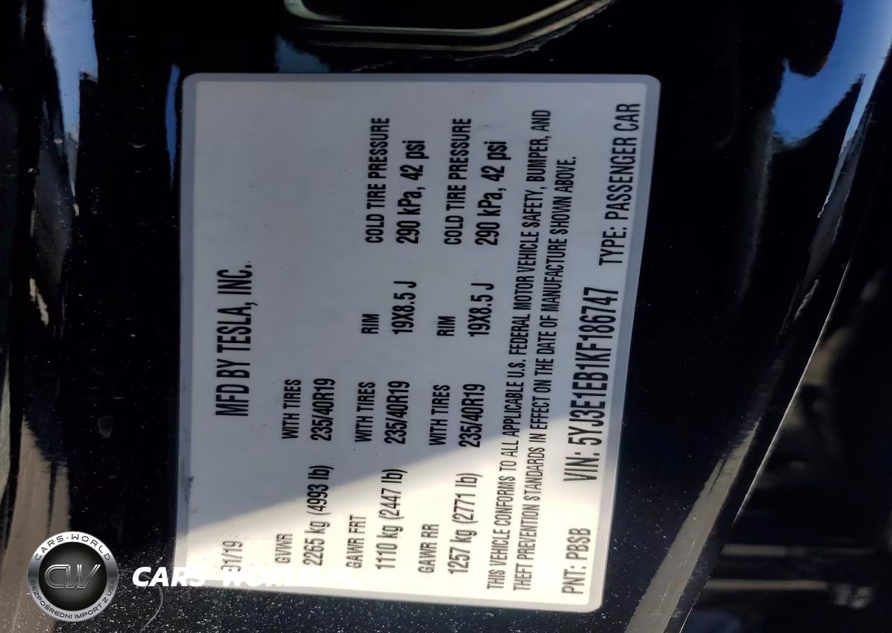 2019 Tesla Model 3 VIN:5YJ3E1EB1KF186747 - 12